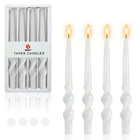 4pcs Tapered Candlesticks Spiral Taper Candle, 10 Inch White Candlestick Twisted Taper Candles for Dinner Table Decor Housewarming Gift Idea