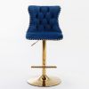 A&A Furniture,Golden Swivel Velvet Barstools Adjusatble Seat Height from 25-33 Inch, Modern Upholstered Bar Stools with Backs Comfortable Tufted for H