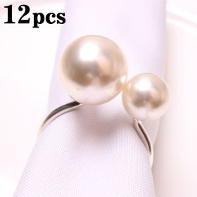 24pcs Elegant Pearls Napkin Rings Metal Napkin Holders U-Shaped Napkin Buckle Wedding Gifts Party Christmas Festival Table Decor (Color: 12pcs silver, Ships From: CN)