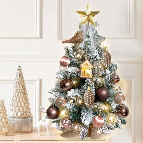 22in Mini Christmas Tree with Light Artificial Small Tabletop Woodland Christmas Decoration with Flocked Snow; Exquisite Decor & Xmas Ornaments for T 22in Mini Christmas Tree with Light Artificial Small Tabletop Woodland Christmas Decoration with Flocked Snow; Exquisite Decor & Xmas Ornaments for T