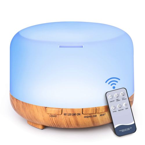 500ml Aromatherapy Oil Diffuser, 5V 2A USB Powered Wood Grain Color Essential Oil Aroma Diffuser, Auto Shut Off (When Water Use Out) With Remote Contr