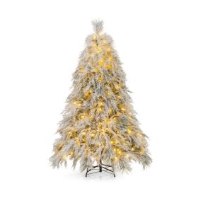 4.5/6/7 Feet Pre-Lit Snow Flocked Christmas Tree with Warm White LED Lights (size: 6 ft)