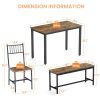 Dining Table Set, Barstool Dining Table with 2 Benches 2 Back Chairs, Industrial Dining Table for Kitchen Breakfast Table, Living Room, Party Room, Ru