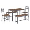 Dining Table Set, Barstool Dining Table with 2 Benches 2 Back Chairs, Industrial Dining Table for Kitchen Breakfast Table, Living Room, Party Room, Ru