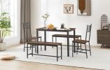 Dining Table Set, Barstool Dining Table with 2 Benches 2 Back Chairs, Industrial Dining Table for Kitchen Breakfast Table, Living Room, Party Room, Ru